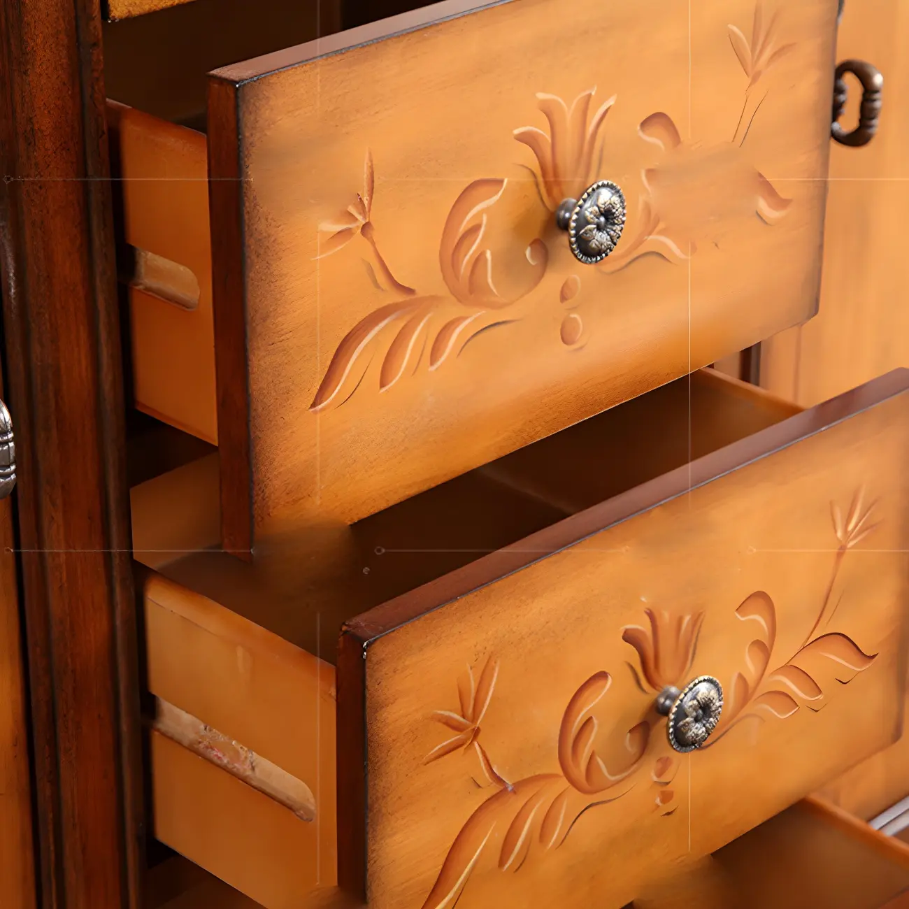 Traditional Wooden Dresser with Floral Design for Bedroom Image - 11 | homeyfad