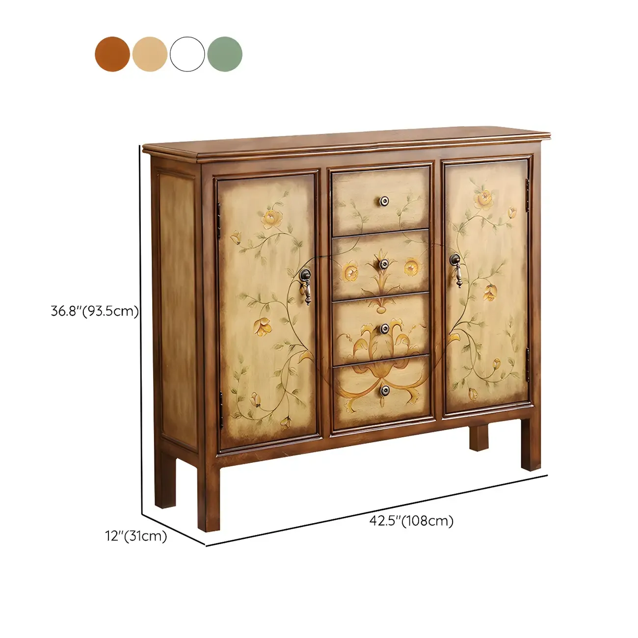 Traditional Wooden Dresser with Floral Design for Bedroom #size