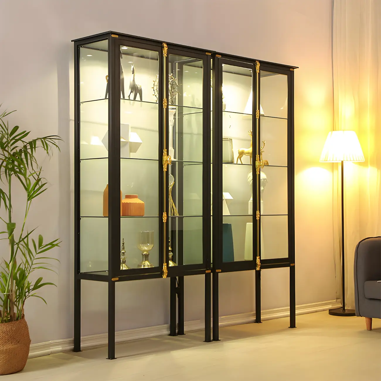 Elegant Black Metal Display Cabinet with Shelves for Dining Room Image - 1 | homeyfad