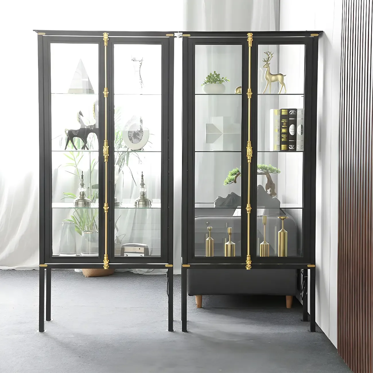 Elegant Black Metal Display Cabinet with Shelves for Dining Room Image - 4