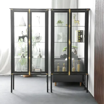 Elegant Black Metal Display Cabinet with Shelves for Dining Room Image - 4
