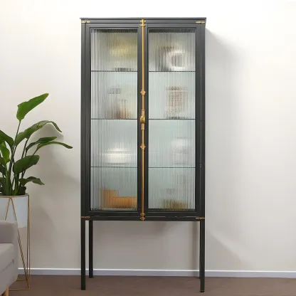 Elegant Black Metal Display Cabinet with Shelves for Dining Room Image - 5