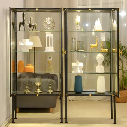 Elegant Black Metal Display Cabinet with Shelves for Dining Room Image - 7