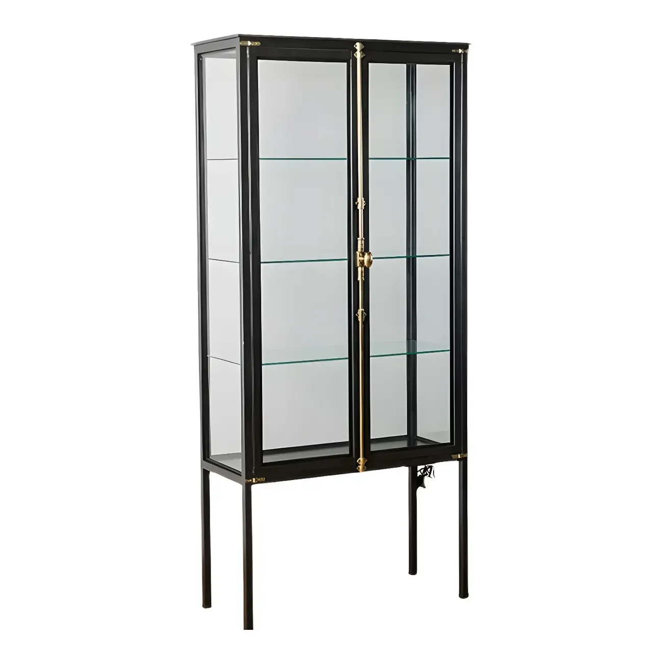 Elegant Black Metal Display Cabinet with Shelves for Dining Room Image - 8
