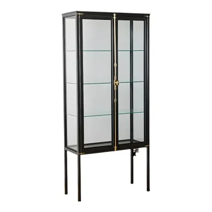 Elegant Black Metal Display Cabinet with Shelves for Dining Room Image - 8