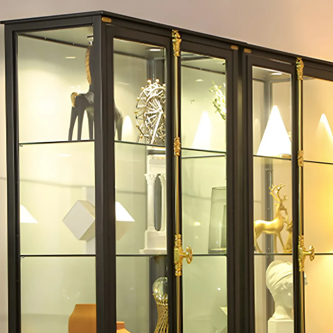 Elegant Black Metal Display Cabinet with Shelves for Dining Room Image - 9