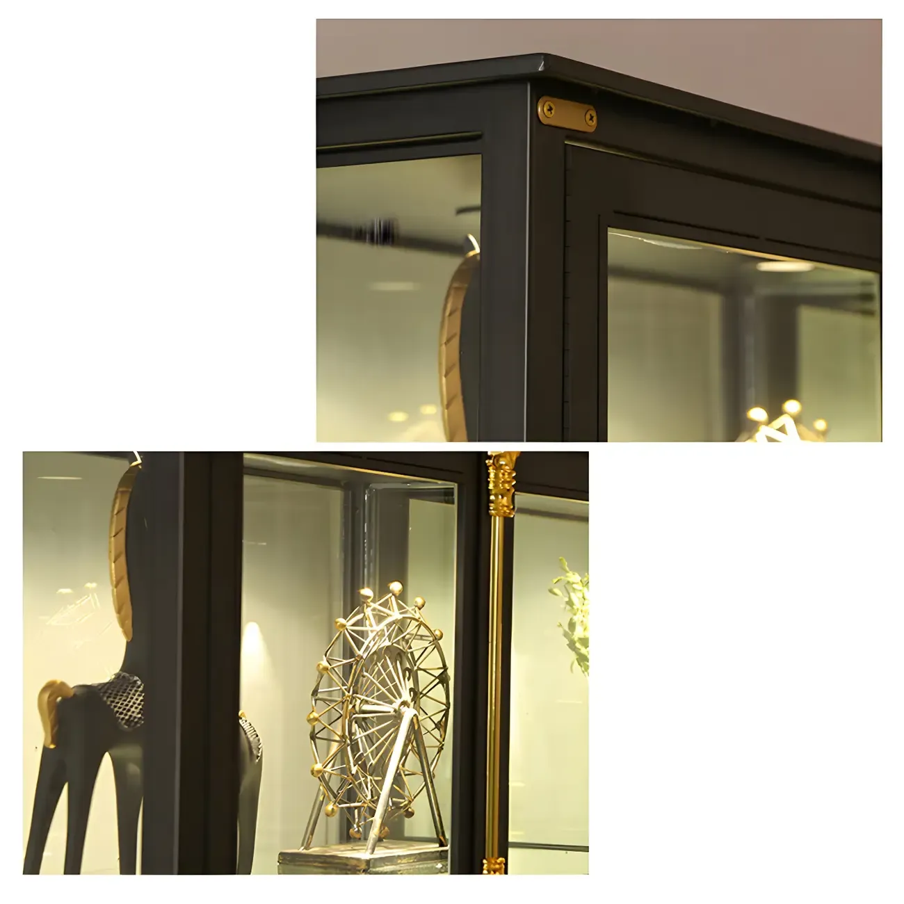 Elegant Black Metal Display Cabinet with Shelves for Dining Room Image - 12