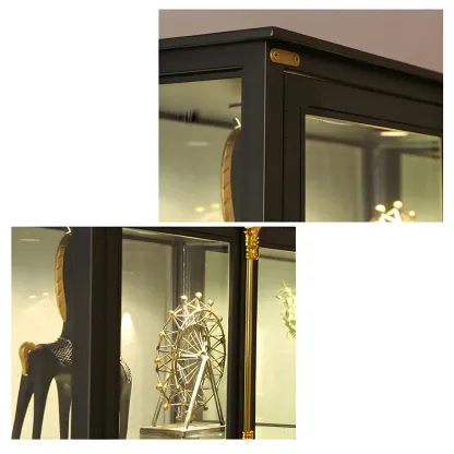 Elegant Black Metal Display Cabinet with Shelves for Dining Room Image - 12