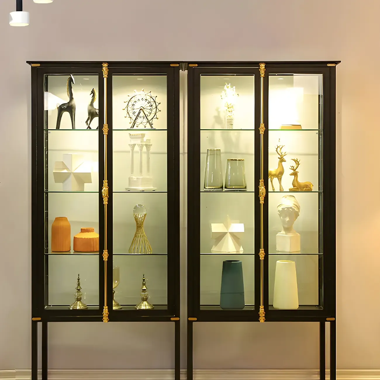 Elegant Black Metal Display Cabinet with Shelves for Dining Room Image - 13