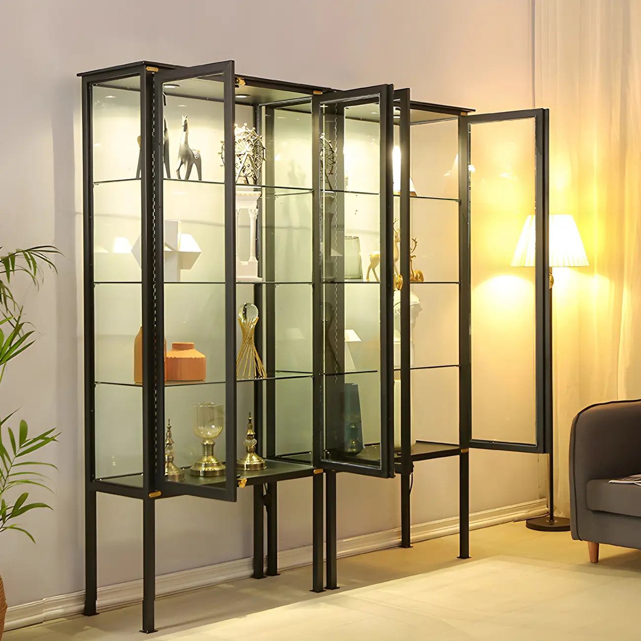 Elegant Black Metal Display Cabinet with Shelves for Dining Room Image - 17 | homeyfad