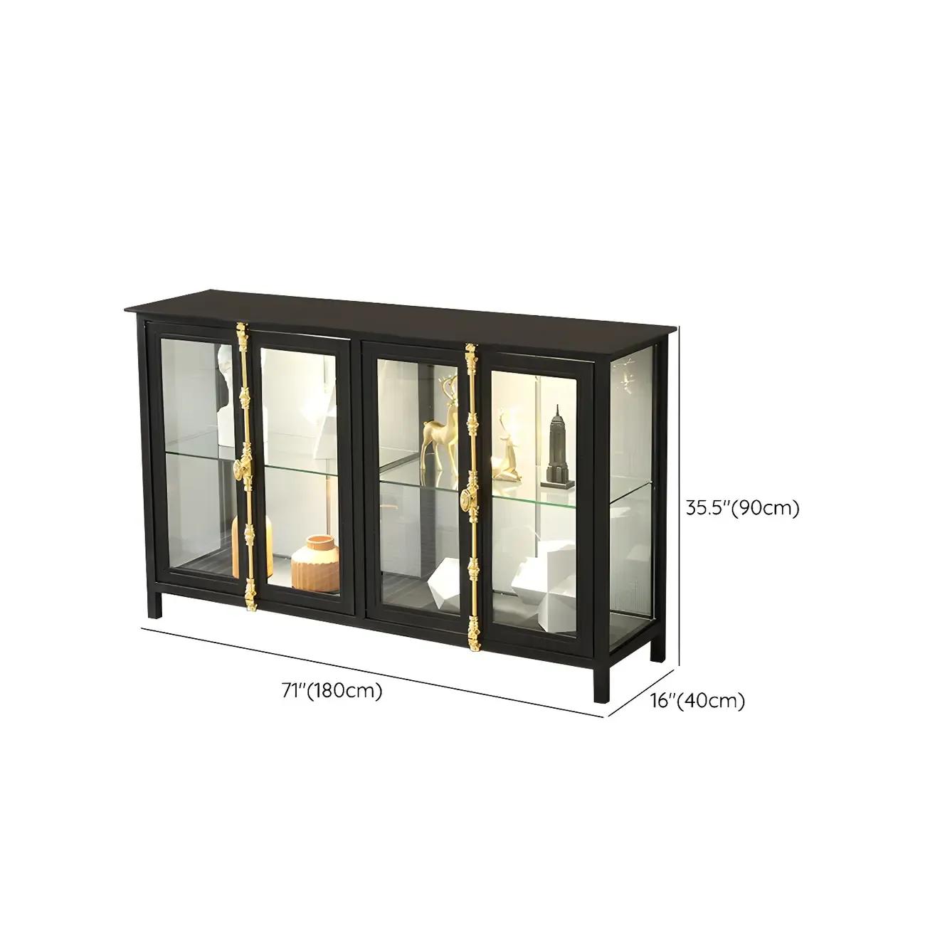 Elegant Black Metal Display Cabinet with Shelves for Dining Room #size