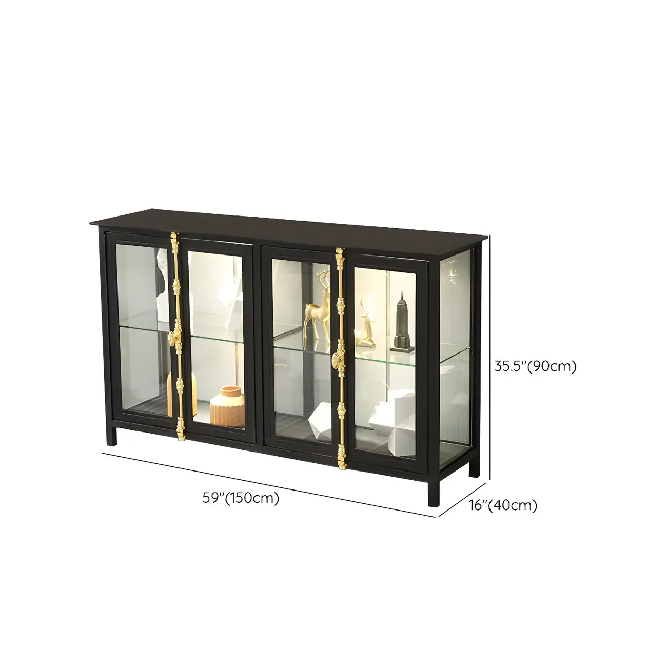 Elegant Black Metal Display Cabinet with Shelves for Dining Room Image - 21