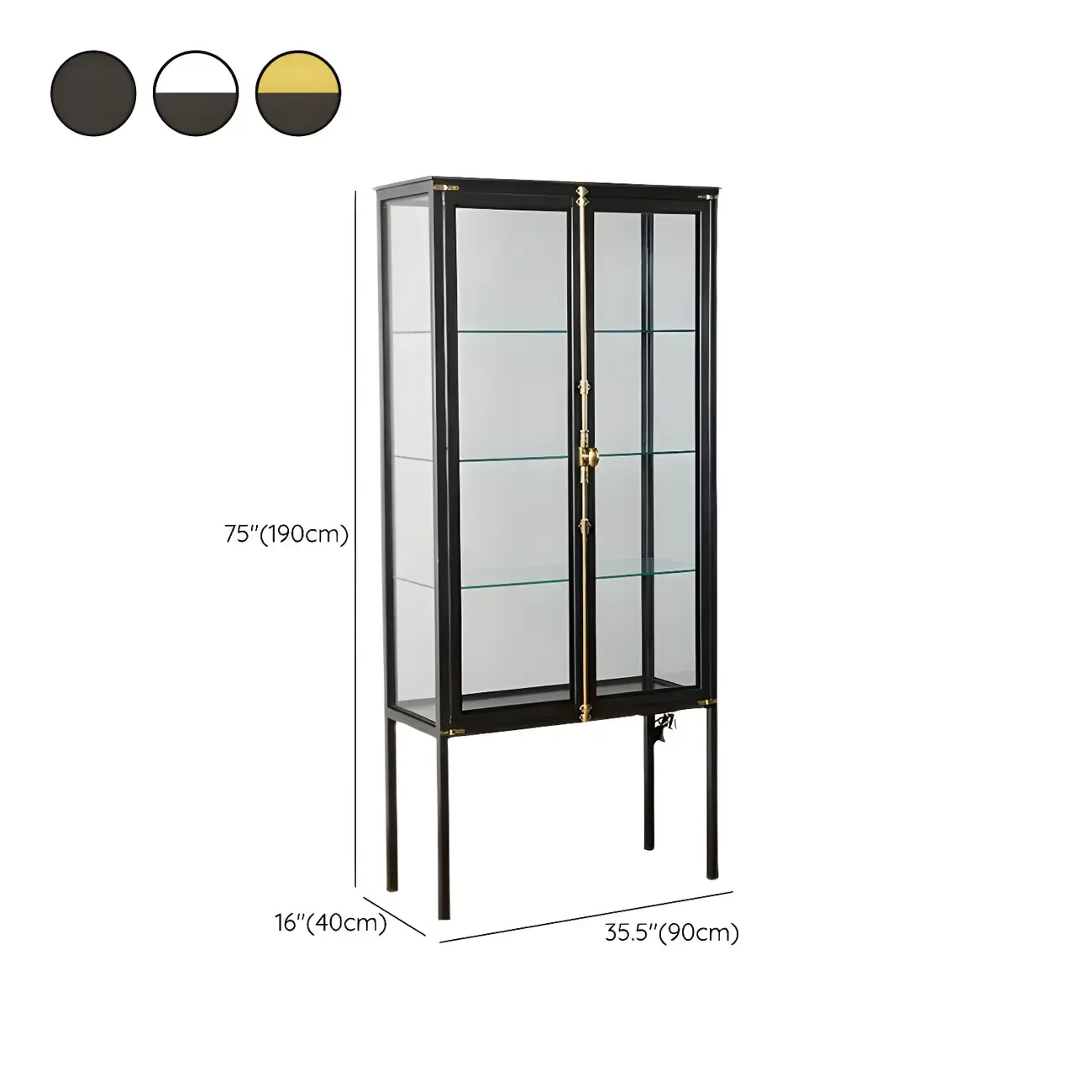 Elegant Black Metal Display Cabinet with Shelves for Dining Room Image - 23