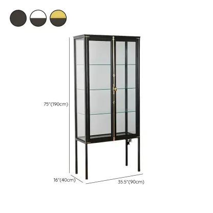 Elegant Black Metal Display Cabinet with Shelves for Dining Room Image - 23