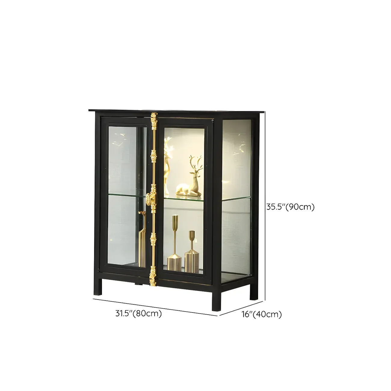 Elegant Black Metal Display Cabinet with Shelves for Dining Room Image - 22