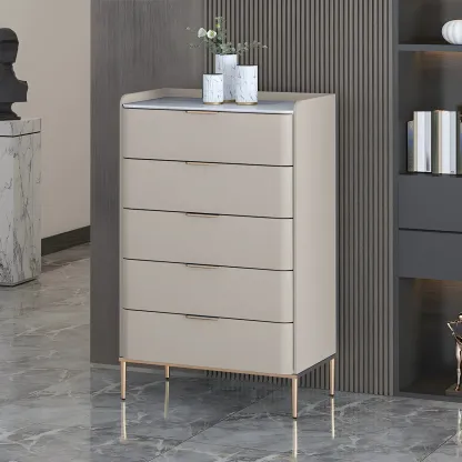 Elegant Stone Bachelor Chest with Metal Handles & Drawers Image - 4