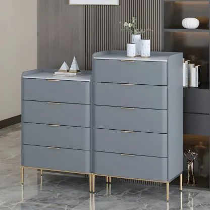 Elegant Stone Bachelor Chest with Metal Handles & Drawers Image - 2