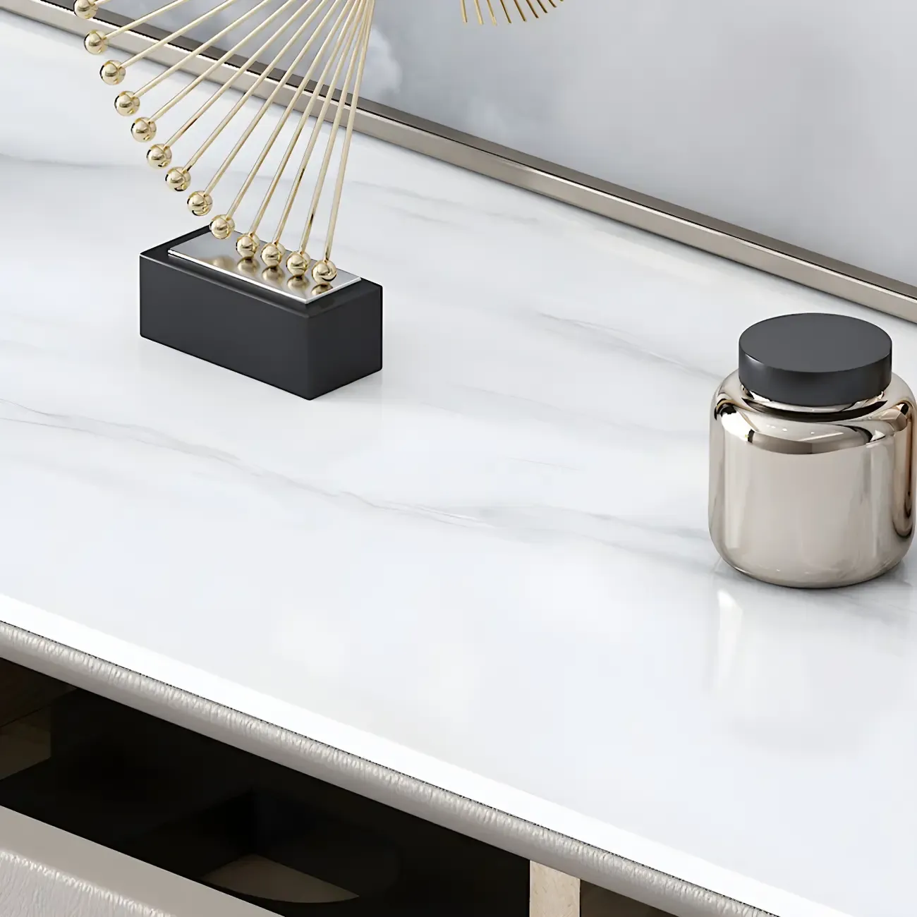 Elegant Stone Bachelor Chest with Metal Handles & Drawers Image - 15