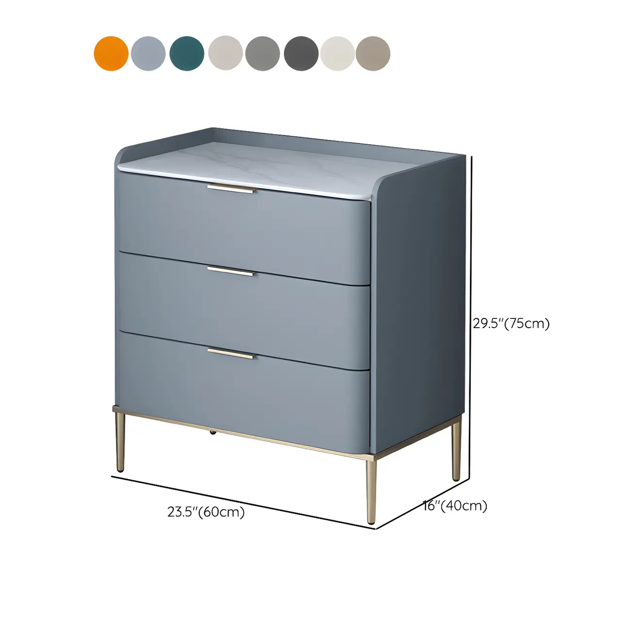 Elegant Stone Bachelor Chest with Metal Handles & Drawers #size