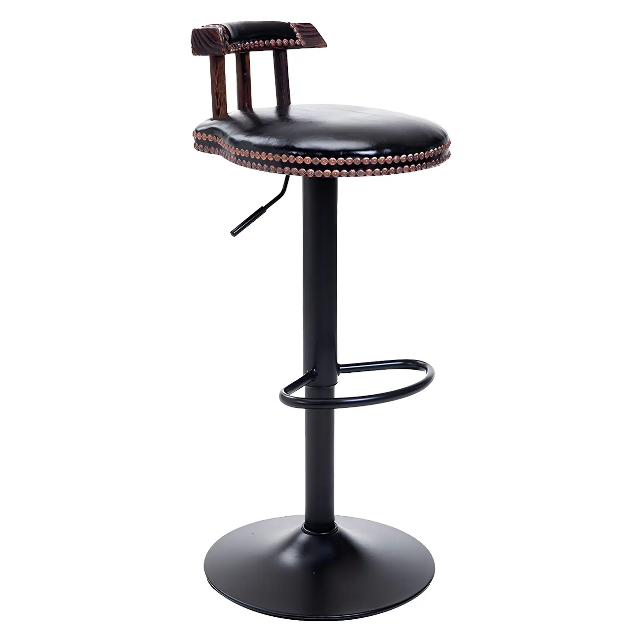 Industrial Round Leather Adjustable Bar Stools Image - 14 | homeyfad