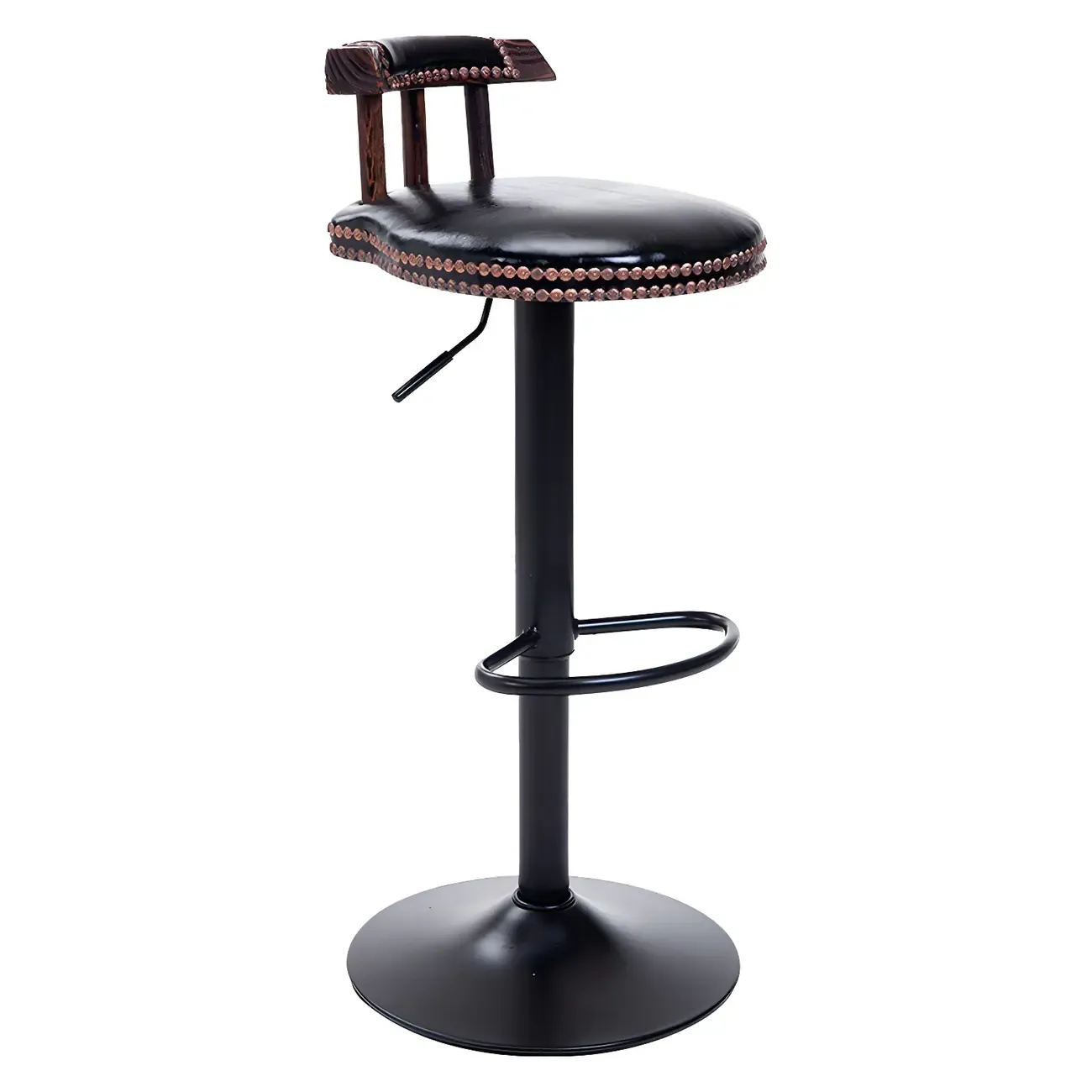 Industrial Round Leather Adjustable Bar Stools Image - 14