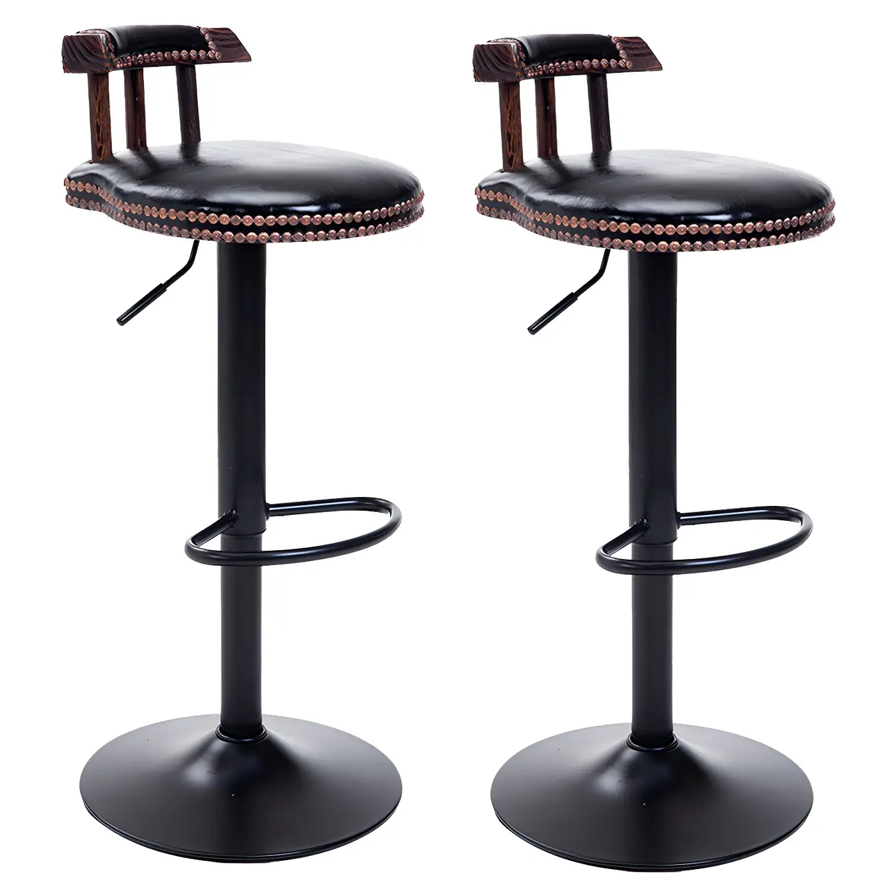 Industrial Round Leather Adjustable Bar Stools Image - 15 | homeyfad