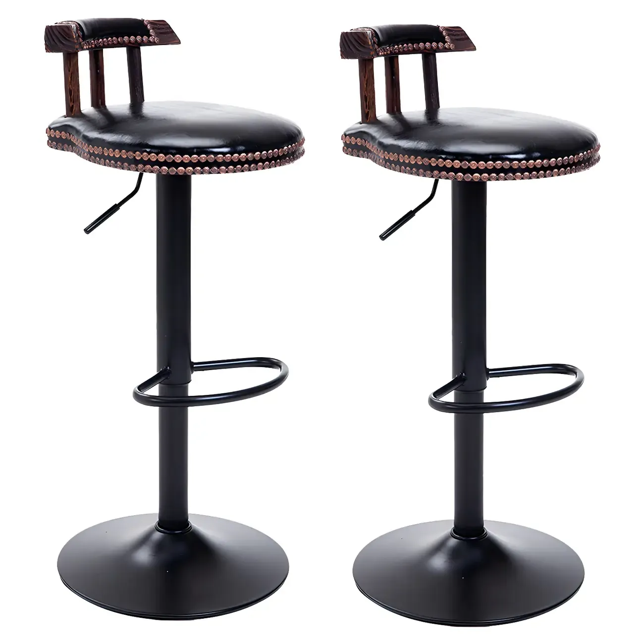 Industrial Round Leather Adjustable Bar Stools Image - 15