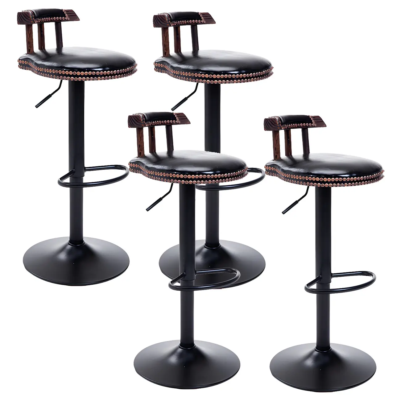 Industrial Round Leather Adjustable Bar Stools Image - 16 | homeyfad