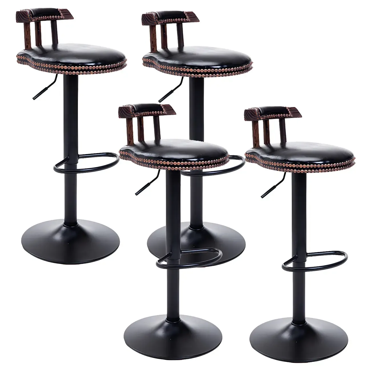 Industrial Round Leather Adjustable Bar Stools Image - 16