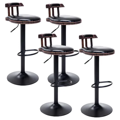 Industrial Round Leather Adjustable Bar Stools Image - 16