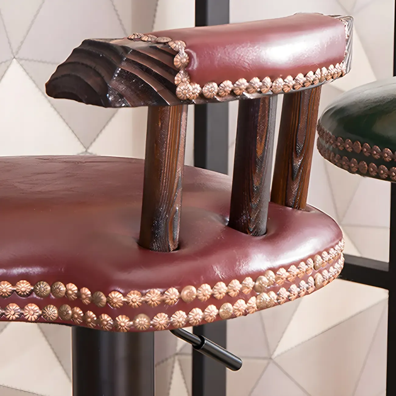 Industrial Round Leather Adjustable Bar Stools Image - 6