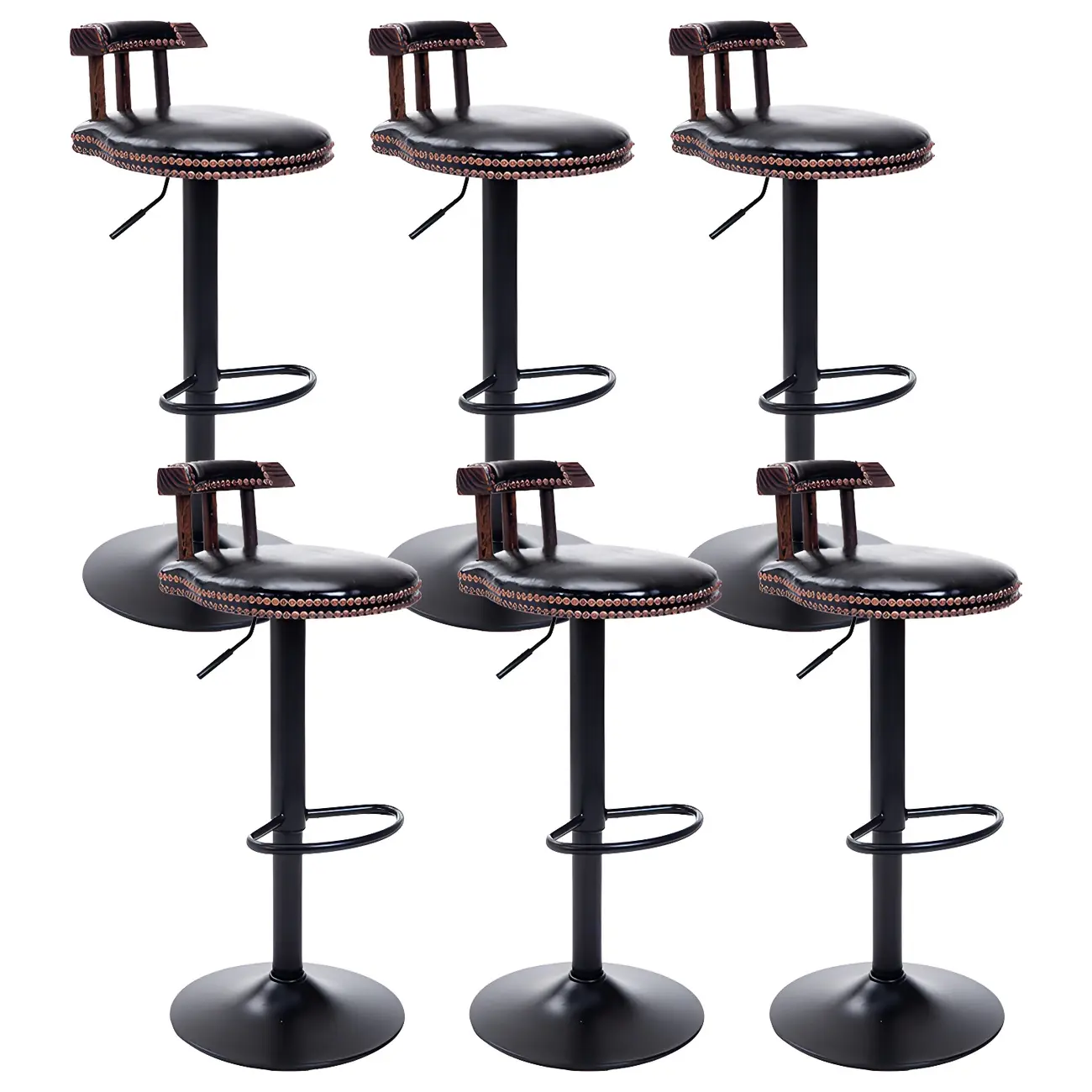 Industrial Round Leather Adjustable Bar Stools Image - 17 | homeyfad