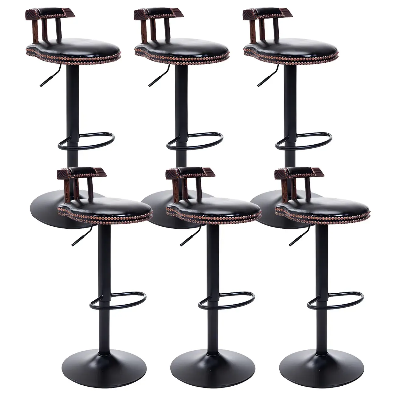 Industrial Round Leather Adjustable Bar Stools Image - 17