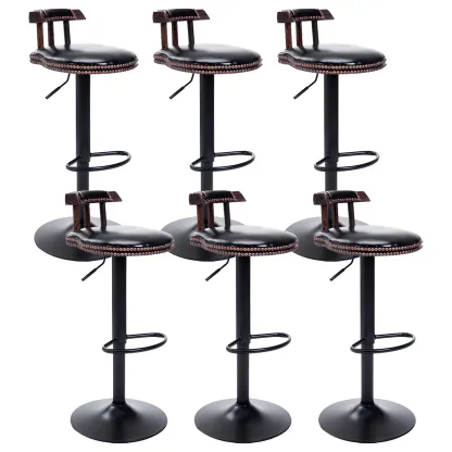 Industrial Round Leather Adjustable Bar Stools Image - 17
