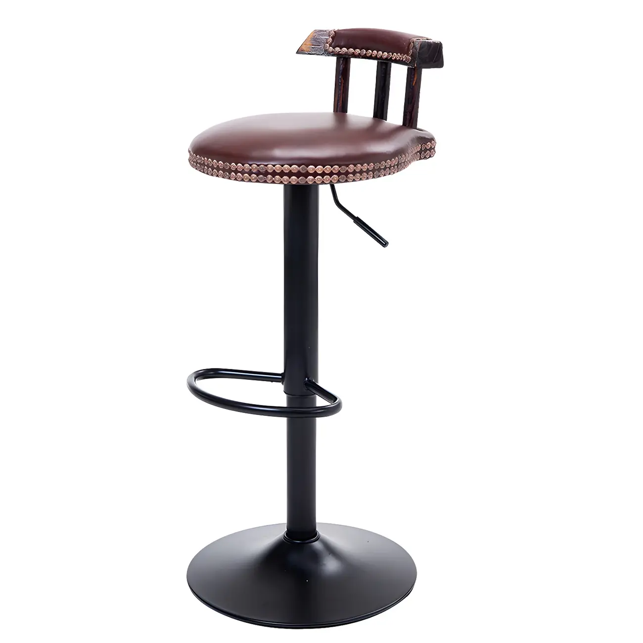 Industrial Round Leather Adjustable Bar Stools Image - 18 | homeyfad