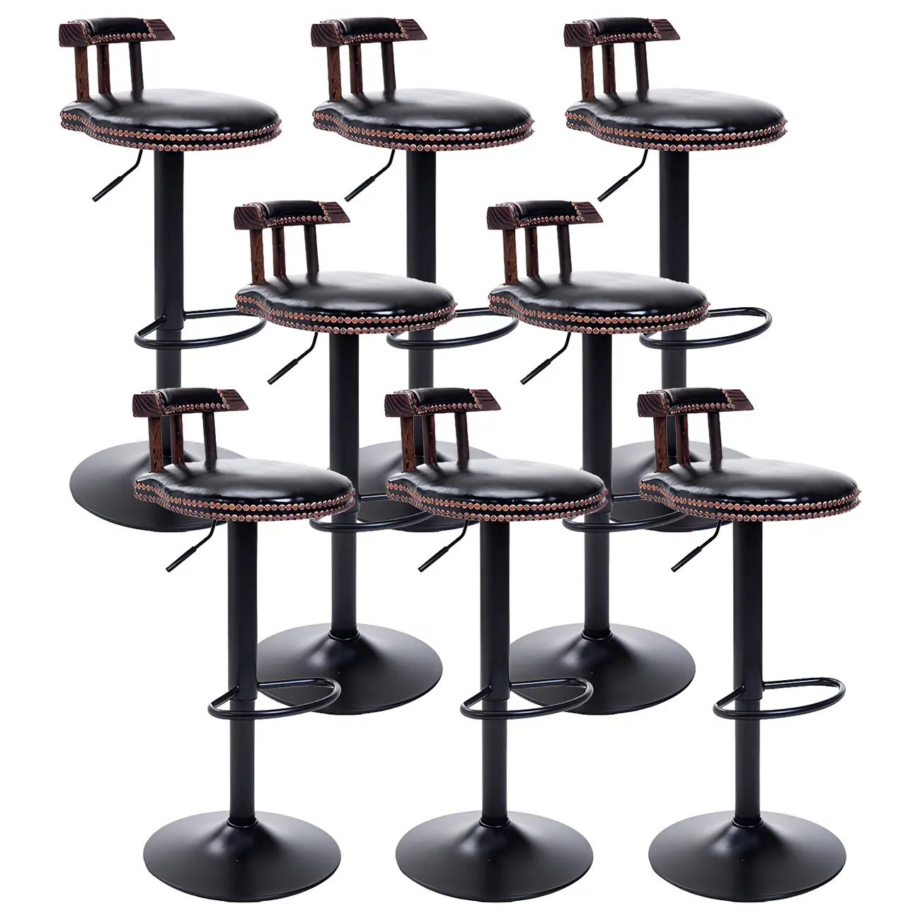 Industrial Round Leather Adjustable Bar Stools Image - 19 | homeyfad