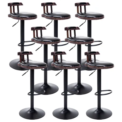 Industrial Round Leather Adjustable Bar Stools Image - 19