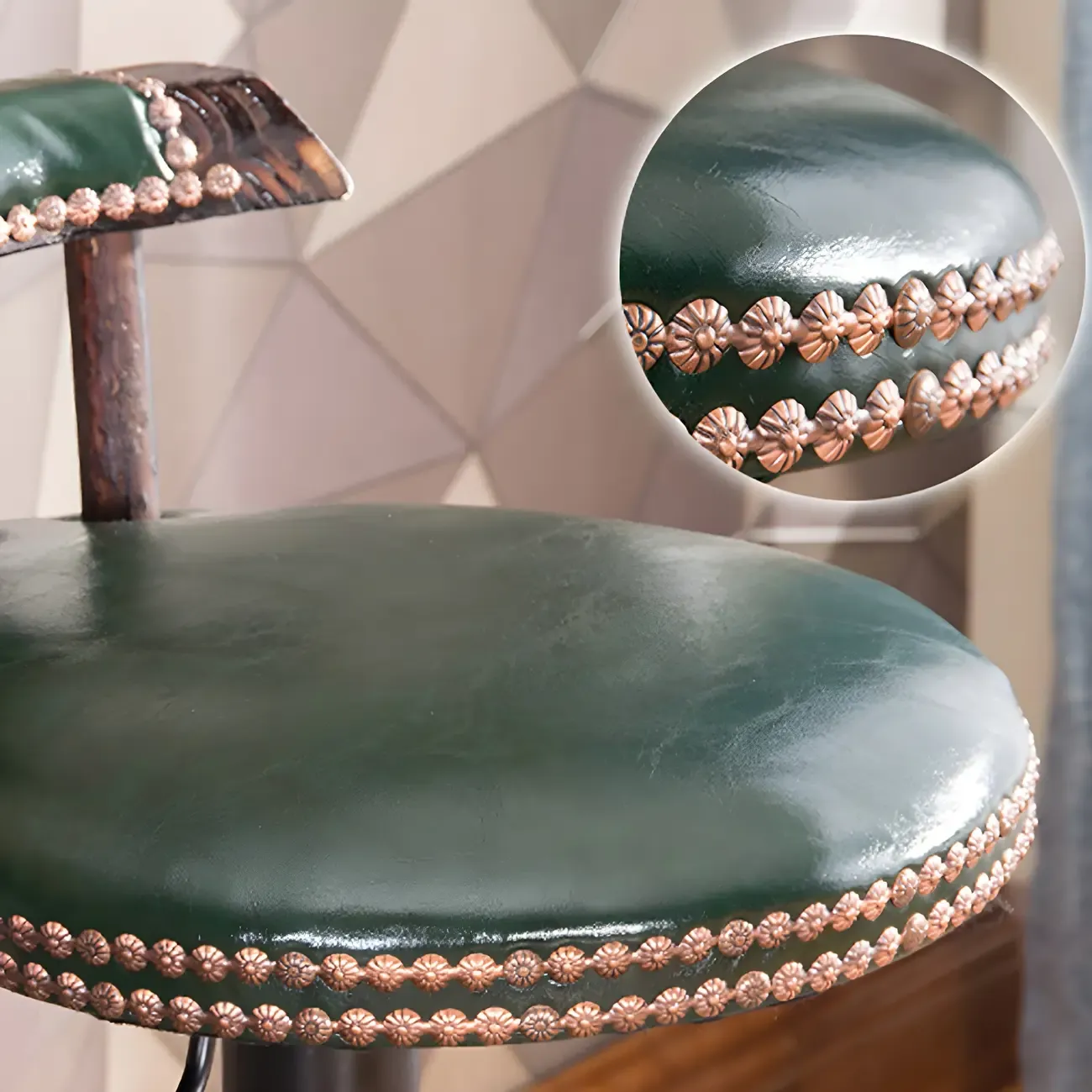 Industrial Round Leather Adjustable Bar Stools Image - 7