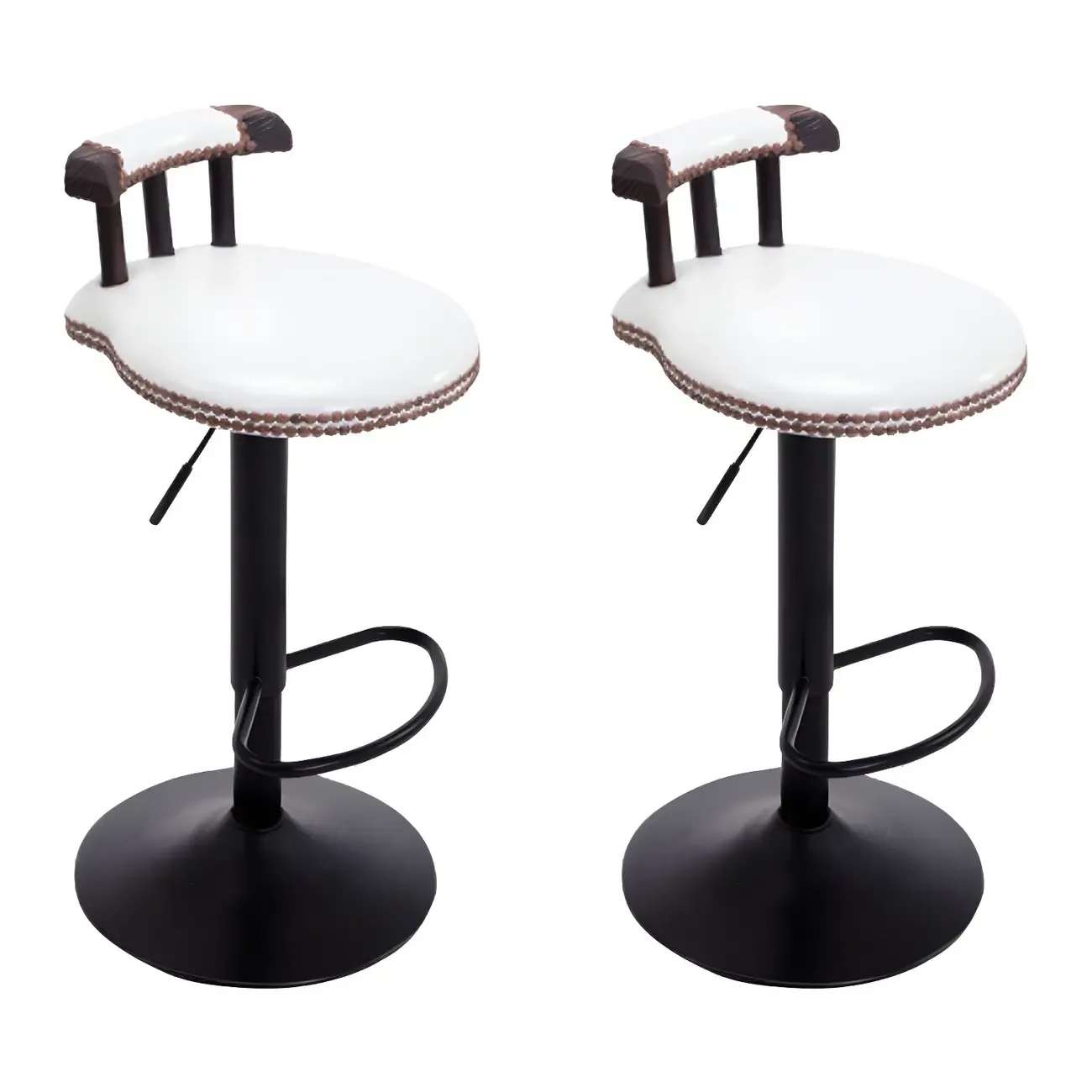 Industrial Round Leather Adjustable Bar Stools Image - 21