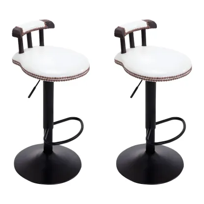 Industrial Round Leather Adjustable Bar Stools Image - 21