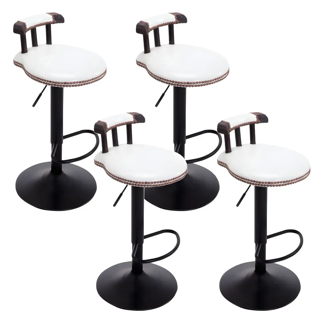 Industrial Round Leather Adjustable Bar Stools Image - 22