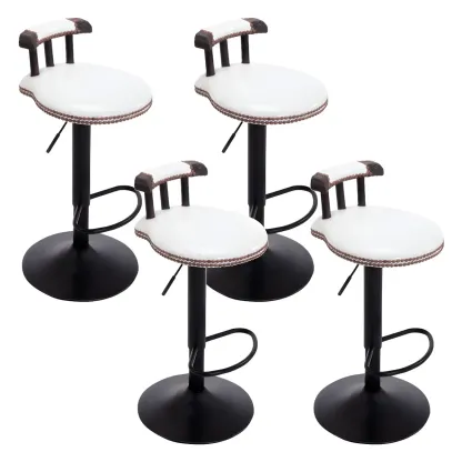 Industrial Round Leather Adjustable Bar Stools Image - 22