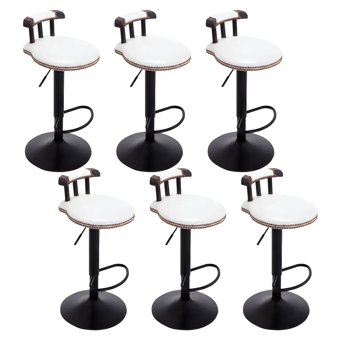 Industrial Round Leather Adjustable Bar Stools Image - 23