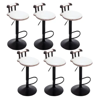 Industrial Round Leather Adjustable Bar Stools Image - 23