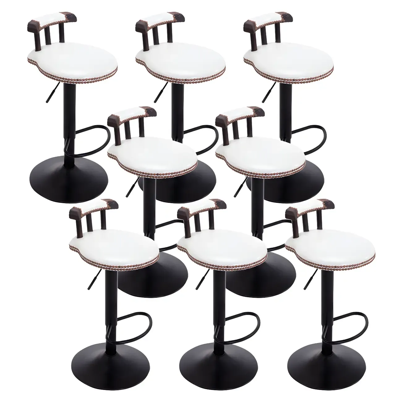 Industrial Round Leather Adjustable Bar Stools Image - 24
