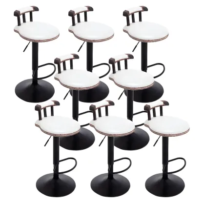 Industrial Round Leather Adjustable Bar Stools Image - 24