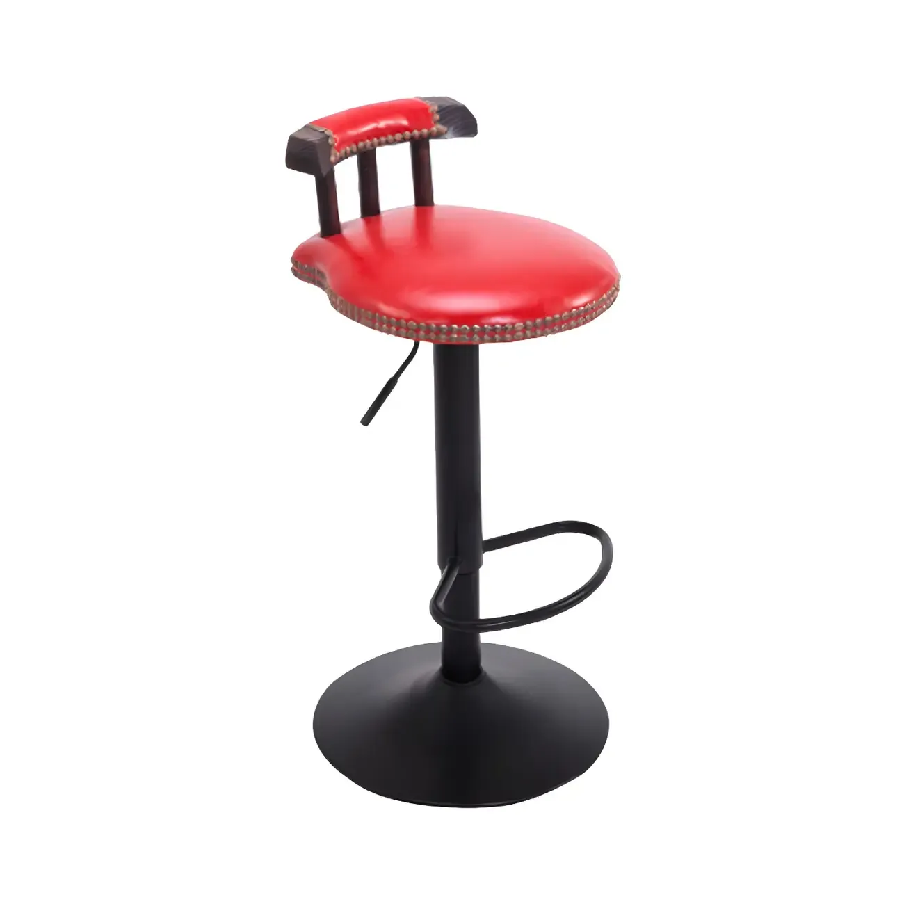 Industrial Round Leather Adjustable Bar Stools Image - 25