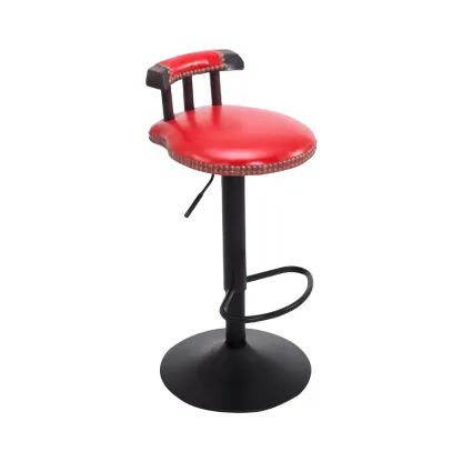 Industrial Round Leather Adjustable Bar Stools Image - 25