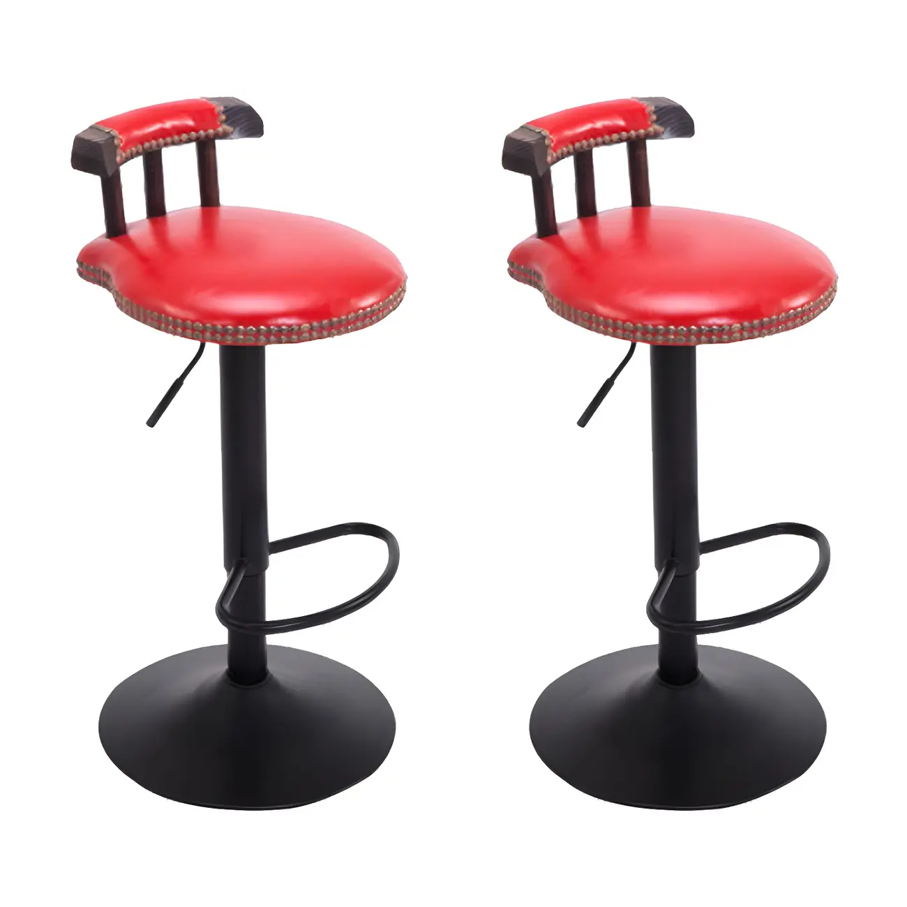 Industrial Round Leather Adjustable Bar Stools Image - 26 | homeyfad