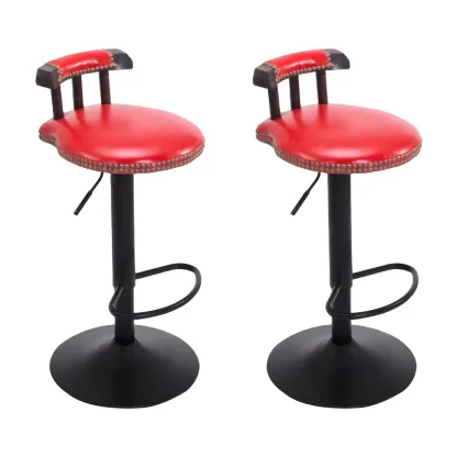 Industrial Round Leather Adjustable Bar Stools Image - 26